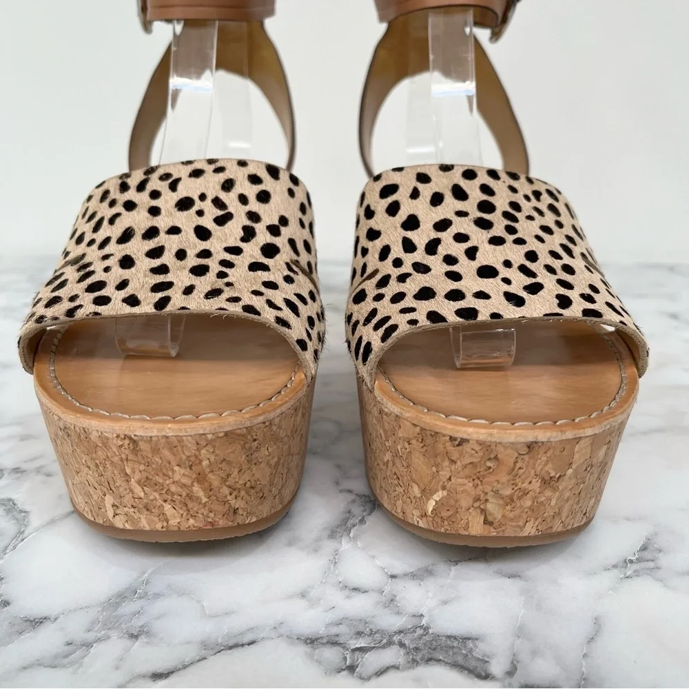 Dolce Vita Linda leather calf hair cork platform wedge sandals size 9